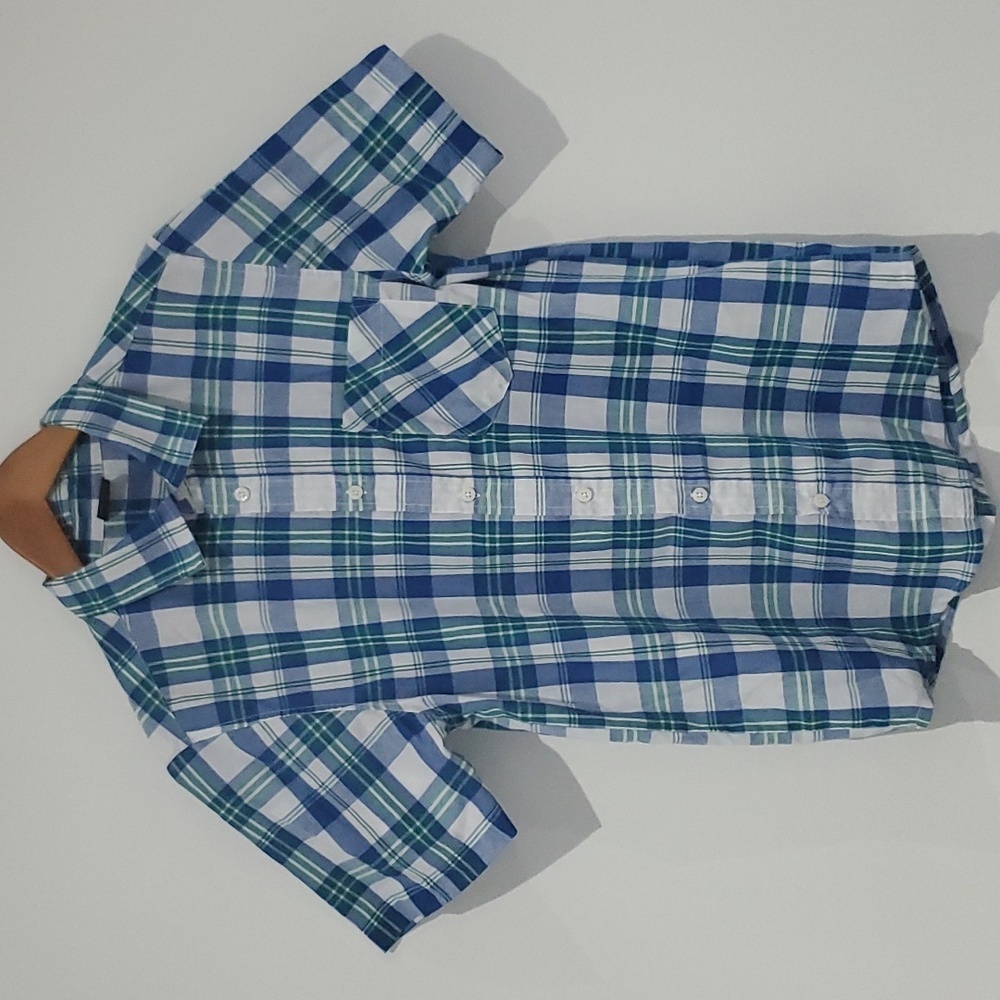 Shirt Sleeve blue/white/green Plaid button down Dress shirt size Small